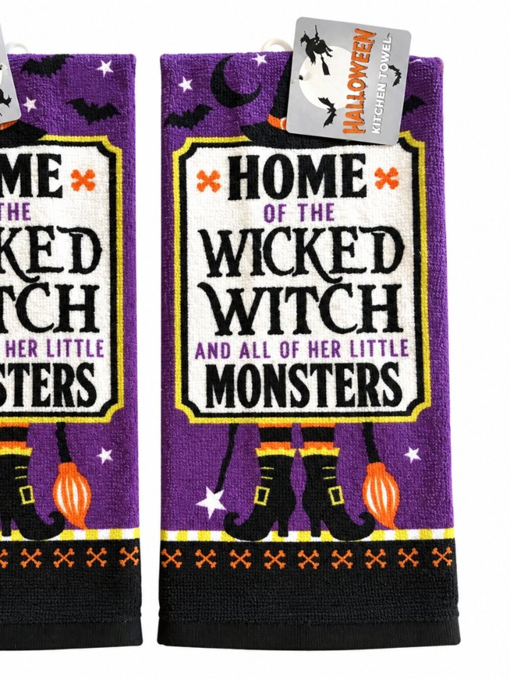 Halloween Trick Treat Kitchen Dish Towels Home of Wicked Witch Monster Set of 2